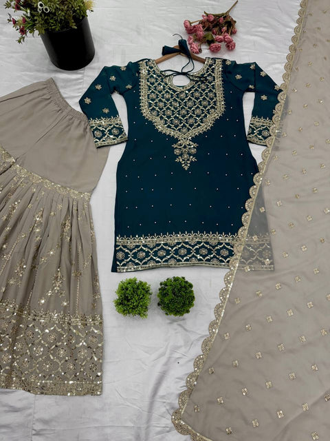 Georgette Embroidered Work Sharara Suit