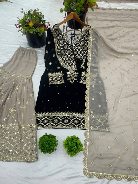 Georgette Embroidered Work Sharara Suit
