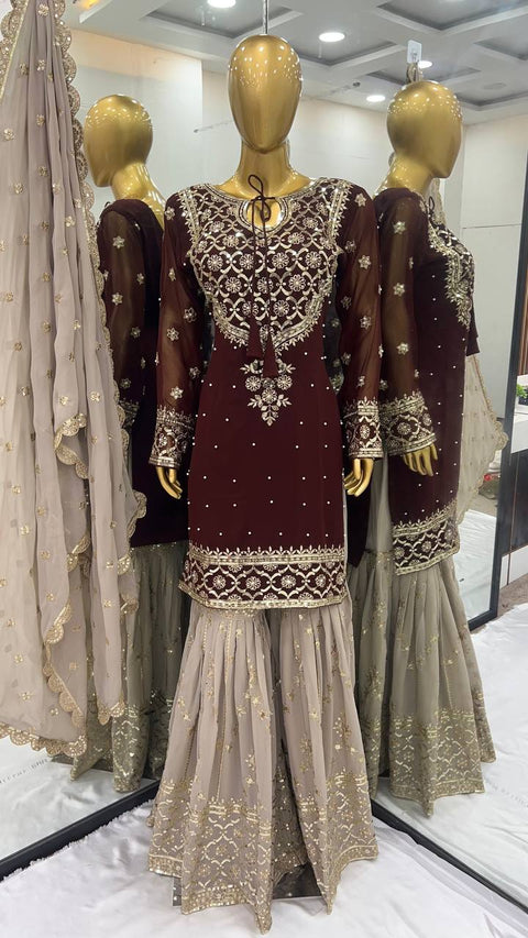 Georgette Embroidered Work Sharara Suit