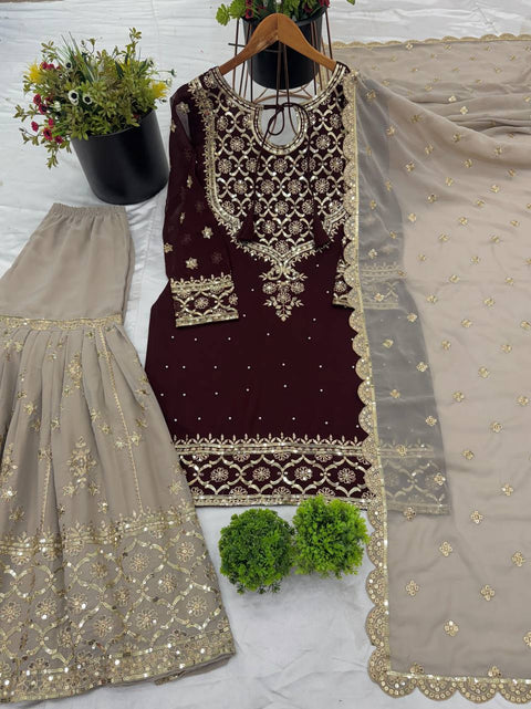 Georgette Embroidered Work Sharara Suit