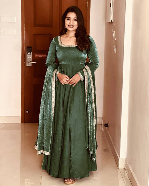 silk anarkali gown with organza dupatta