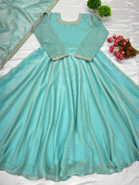 silk anarkali gown with organza dupatta