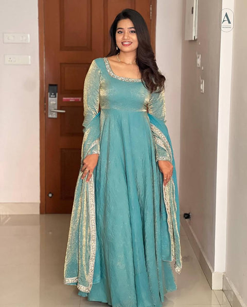 silk anarkali gown with organza dupatta