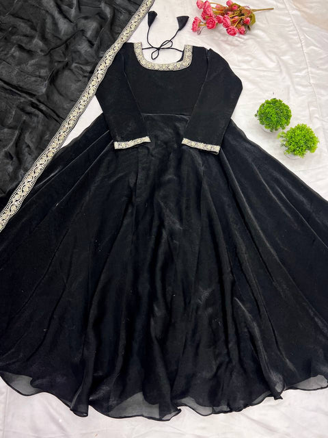 silk anarkali gown with organza dupatta