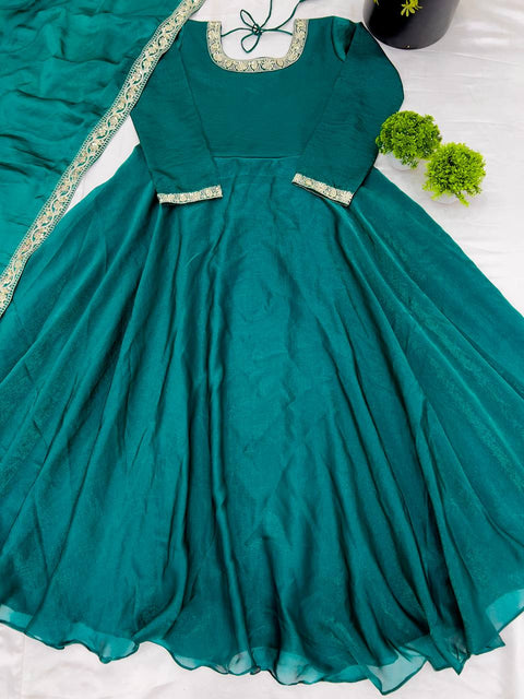 silk anarkali gown with organza dupatta