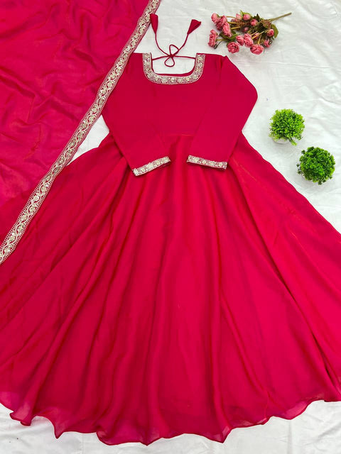 silk anarkali gown with organza dupatta