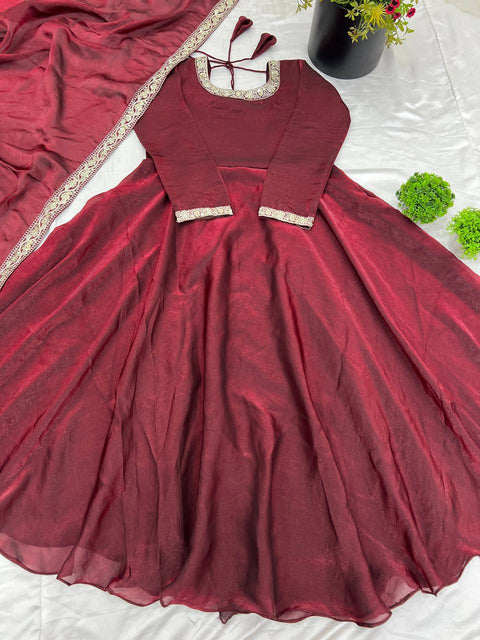 silk anarkali gown with organza dupatta