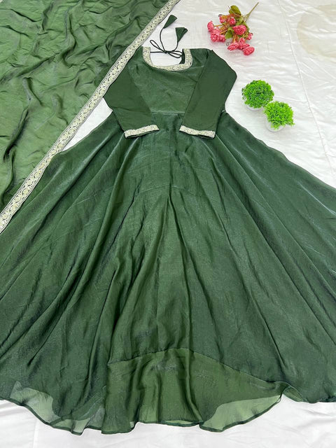 silk anarkali gown with organza dupatta