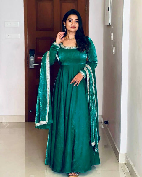 silk anarkali gown with organza dupatta