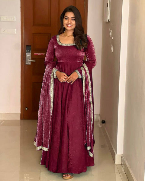 silk anarkali gown with organza dupatta