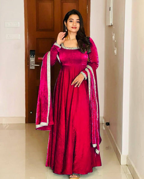 silk anarkali gown with organza dupatta