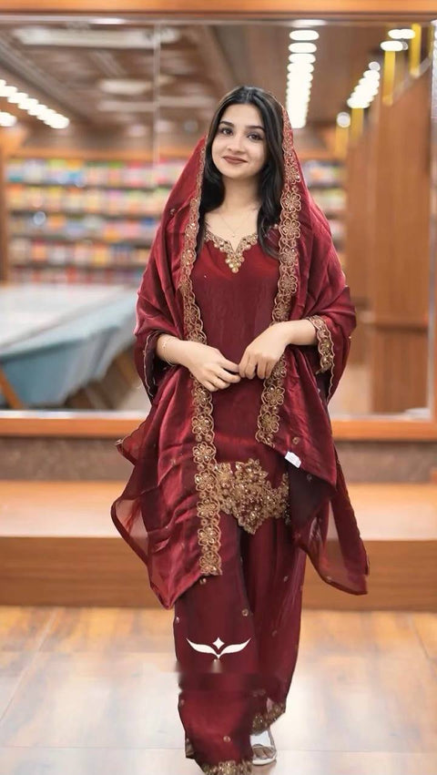 Partywear Salwar Set Top, Pant with Dupatta