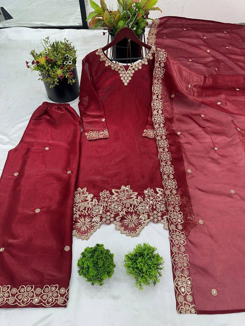 Partywear Salwar Set Top, Pant with Dupatta