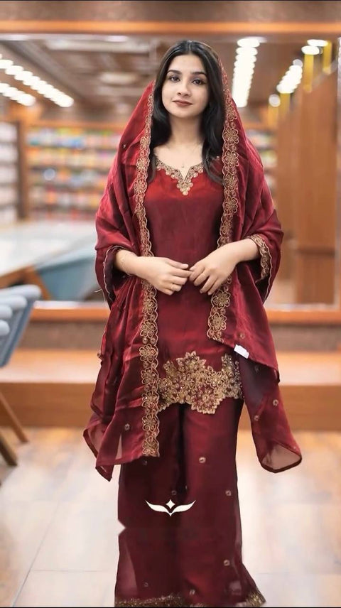 Partywear Salwar Set Top, Pant with Dupatta