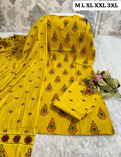 Beautiful Mustard Embroidered Kurti  Pant With Dupatta