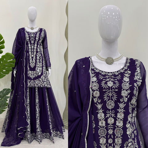 Heavy Chinon Designer Suit with Sharara & Dupatta