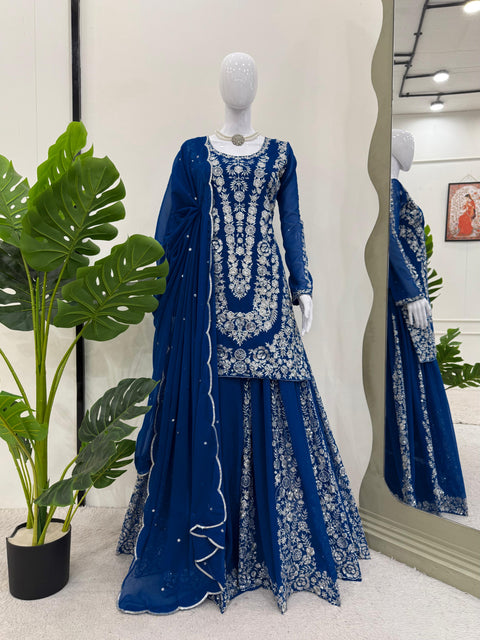Heavy Chinon Designer Suit with Sharara & Dupatta