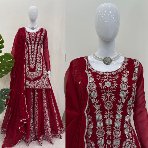 Heavy Chinon Designer Suit with Sharara & Dupatta