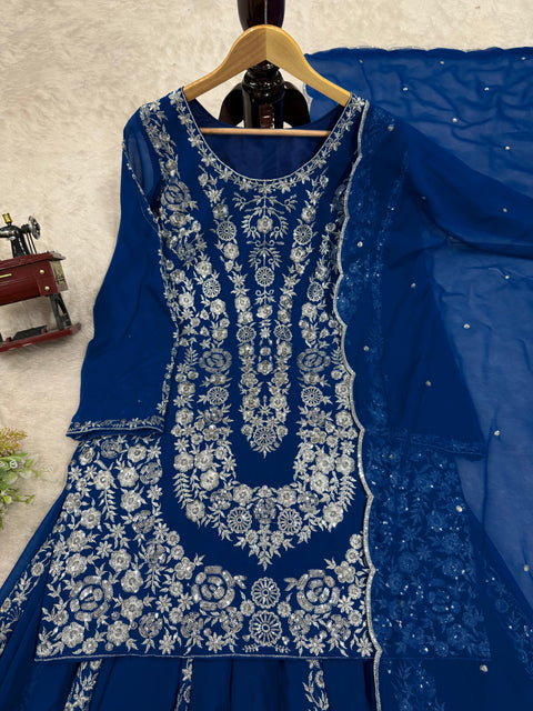 Heavy Chinon Designer Suit with Sharara & Dupatta