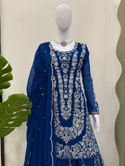 Heavy Chinon Designer Suit with Sharara & Dupatta