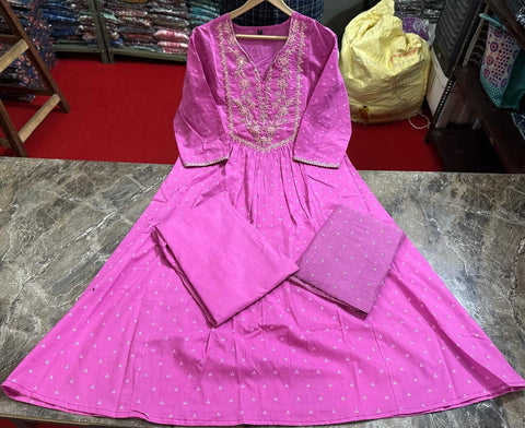 cotton round kurti with straight pant and dupatta