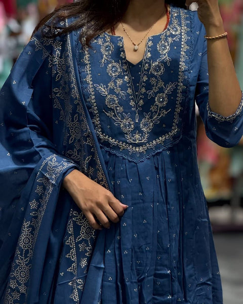cotton round kurti with straight pant and dupatta