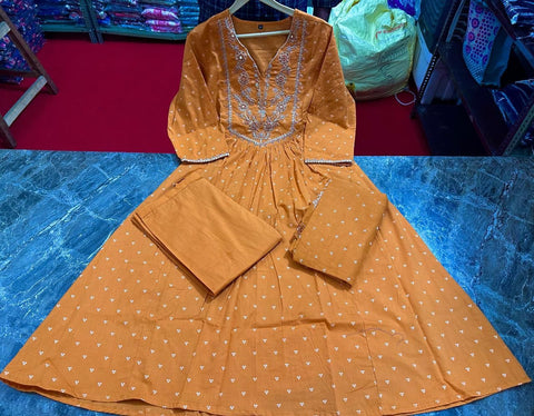 cotton round kurti with straight pant and dupatta