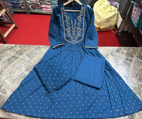 cotton round kurti with straight pant and dupatta