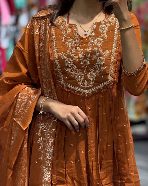 cotton round kurti with straight pant and dupatta