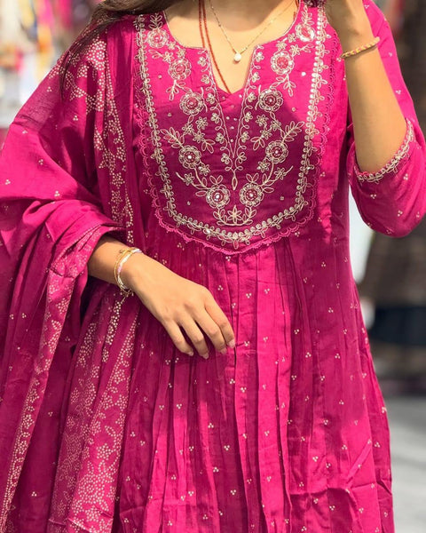 cotton round kurti with straight pant and dupatta