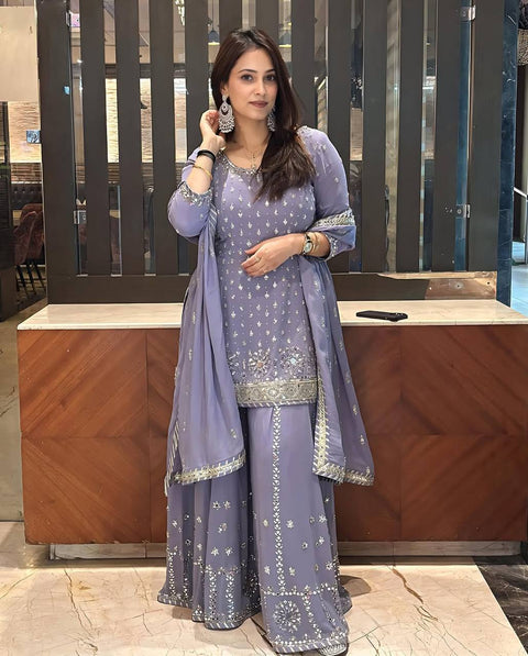 Heavy Faux Georgette with Embroidery Sequence Work