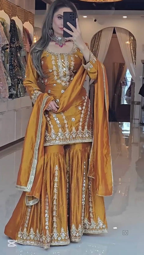 Kurti With Palazzo Dupatta in Embroidery With Sequence Work