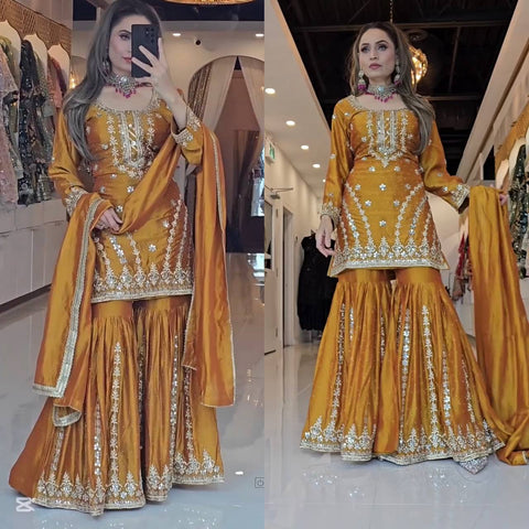 Kurti With Palazzo Dupatta in Embroidery With Sequence Work