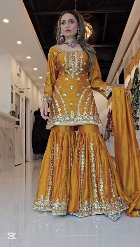 Kurti With Palazzo Dupatta in Embroidery With Sequence Work