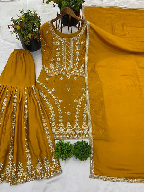 Kurti With Palazzo Dupatta in Embroidery With Sequence Work