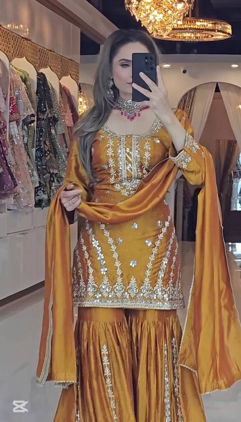 Kurti With Palazzo Dupatta in Embroidery With Sequence Work