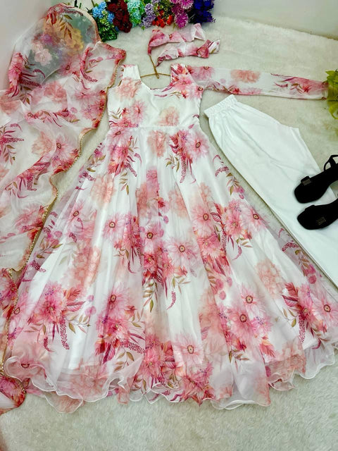 Presenting By New Party Wear Look Organza Taby Silk Gown With Dupatta