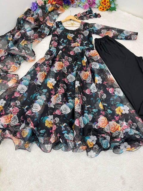 ORGANZA SILK DIGITAL PRINT GOWN