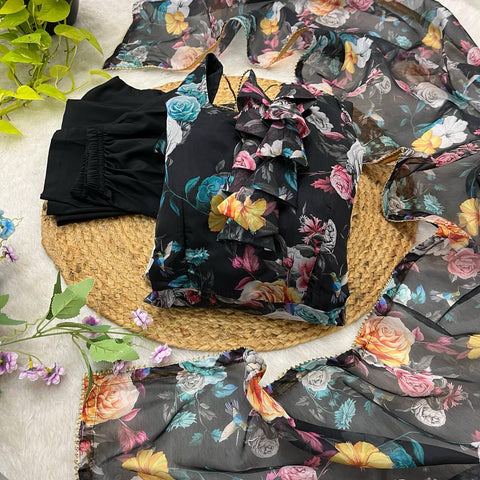 ORGANZA SILK DIGITAL PRINT GOWN