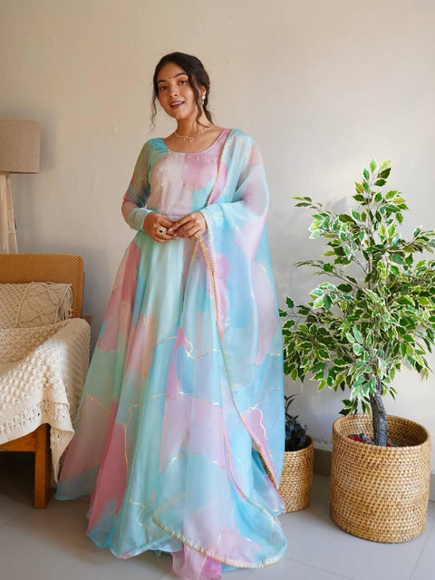 Chinon Febrics Beautiful Gown with Organza Dupptta