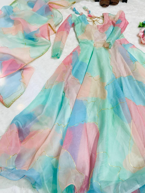 Chinon Febrics Beautiful Gown with Organza Dupptta