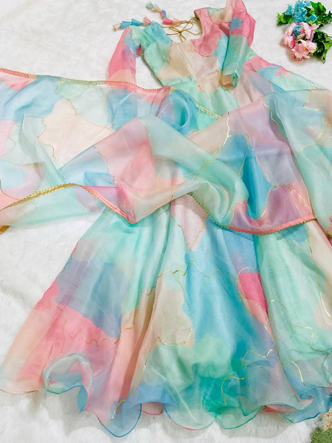 Chinon Febrics Beautiful Gown with Organza Dupptta