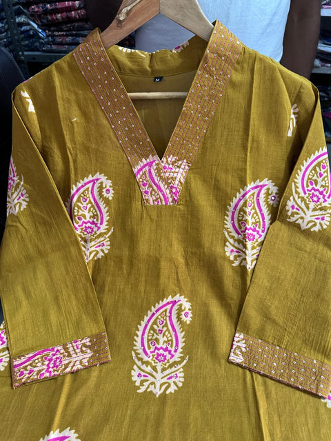 Beautiful pure cotton floral printed A line suit  with cotton pants and dupatta
