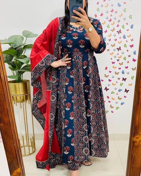 Stylish Floral Printed Anarkali Style Ankle Length Gown Kurti with dupatta