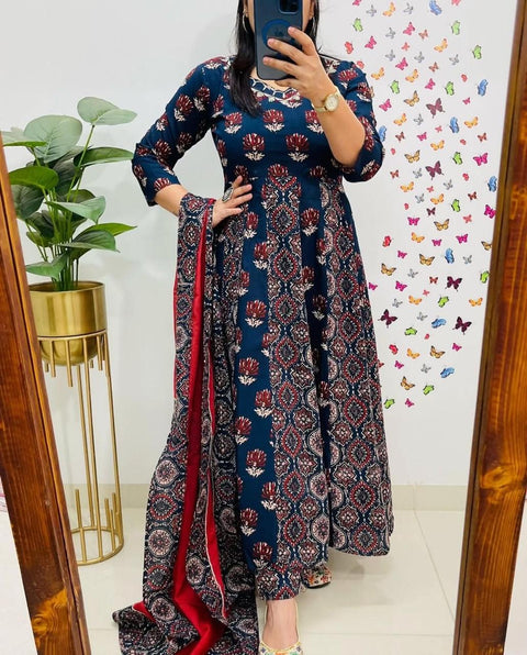 Stylish Floral Printed Anarkali Style Ankle Length Gown Kurti with dupatta