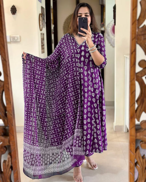 Rayon Aliya Cut Kurti Pant and Dupatta Suit