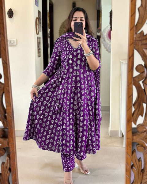 Rayon Aliya Cut Kurti Pant and Dupatta Suit