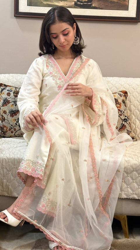 Organza Printed Kurti & sarara  With Dupatta Suit