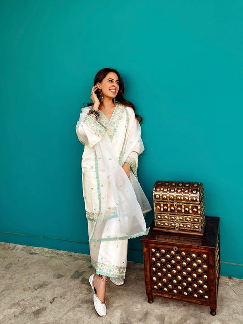 Organza Printed Kurti & sarara  With Dupatta Suit