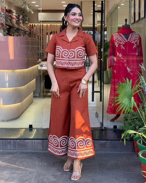Top & Bottom Cord suit With Embroidery Work